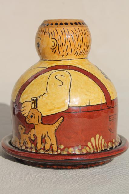 photo of Peter Reber - Switzerland, hand painted pottery fat Swiss farmer butter or cheese dome #7