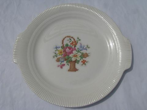 photo of Petitpoint flower basket pattern, vintage Salem pottery dishes, Victory shape #2