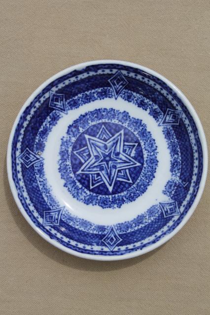 photo of Petrus Regout Maastricht Holland old stick spatter Delft flow blue & white china tea saucer bowl #1