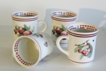 catalog photo of Pfaltzgraff Delicious pattern mugs, ceramic coffee mugs w/ cherries red apple