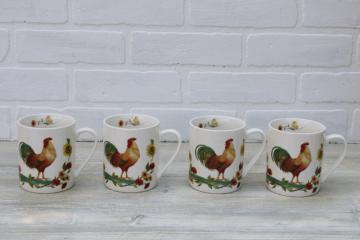 catalog photo of Pfaltzgraff Rooster Meadow mugs, farmhouse country morning coffee cups set of 4