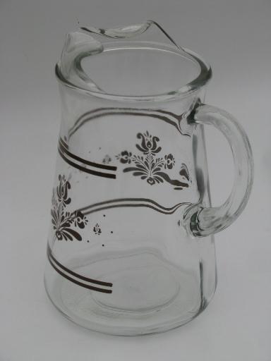 photo of Pfaltzgraff Village pattern pitcher, brown print kitchen glass #3