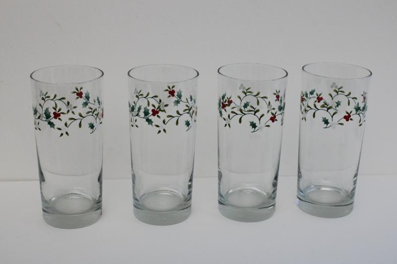 photo of Pfaltzgraff Winterberry drinking glasses, tall tumblers Christmas holiday glassware #1