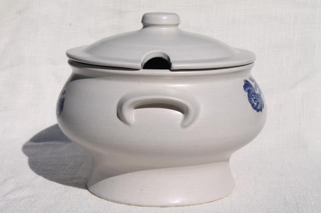 photo of Pfaltzgraff Yorktowne soup tureen w/ ladle, blue & white pottery covered serving bowl #4