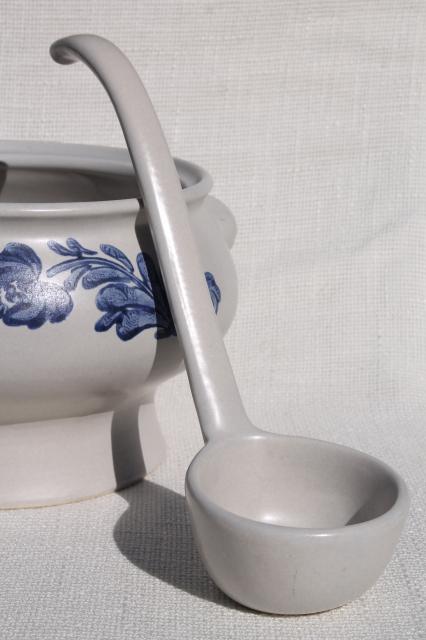 photo of Pfaltzgraff Yorktowne soup tureen w/ ladle, blue & white pottery covered serving bowl #9