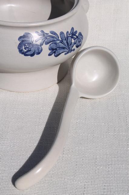 photo of Pfaltzgraff Yorktowne soup tureen w/ ladle, blue & white pottery covered serving bowl #10