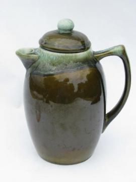 catalog photo of Pfaltzgraff green drip stoneware pottery coffee pot