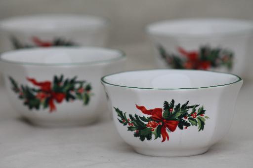 photo of Pfaltzgraff holiday heritage ramekin bowls, Christmas holly & red ribbons #2