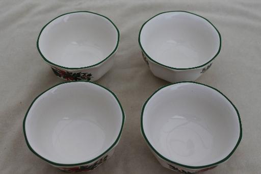 photo of Pfaltzgraff holiday heritage ramekin bowls, Christmas holly & red ribbons #4