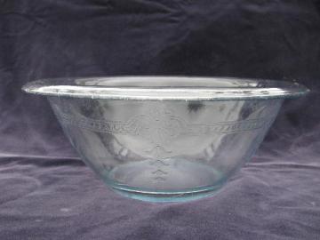 catalog photo of Philbe embossed pattern, vintage Fire-King sapphire blue kitchen glass mixing bowl