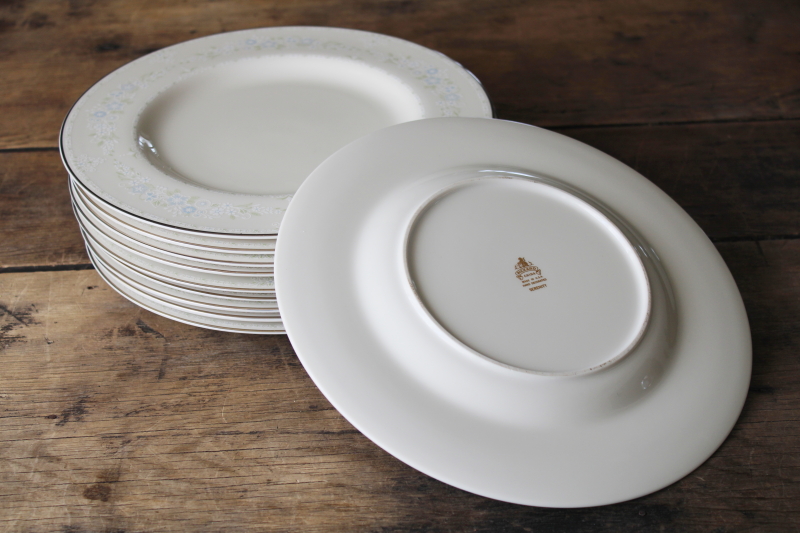 photo of Pickard Serenity vintage ivory china dinner plates set of 8, platinum trim floral #1
