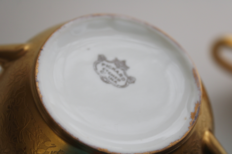 photo of Pickard gold encrusted china cream & sugar set, rose daisy floral chintz pattern #6