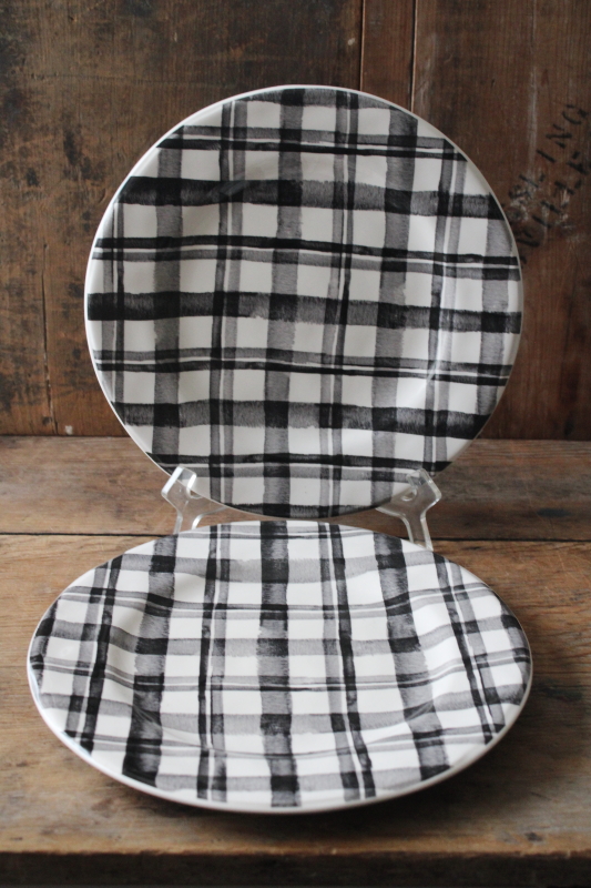 photo of Pier 1 Bradford black plaid dinner plates, never used ironstone china, modern farmhouse style  #1