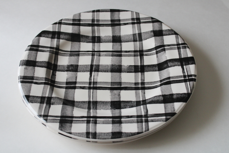 photo of Pier 1 Bradford black plaid dinner plates, never used ironstone china, modern farmhouse style #5