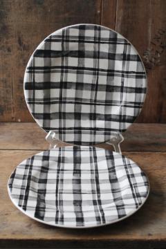 Pier 1 Bradford black plaid dinner plates, never used ironstone china, modern farmhouse style 