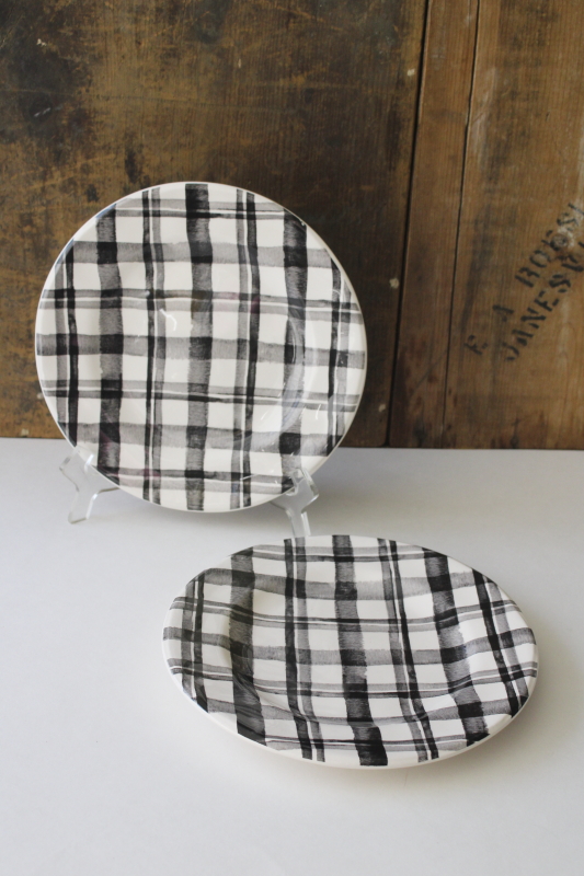 photo of Pier 1 Bradford black plaid salad plates, never used ironstone china, modern farmhouse style  #1