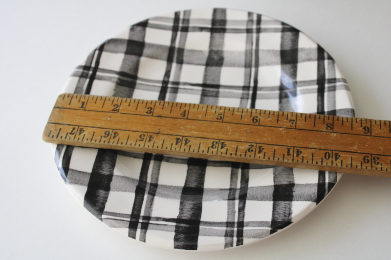 photo of Pier 1 Bradford black plaid salad plates, never used ironstone china, modern farmhouse style #2