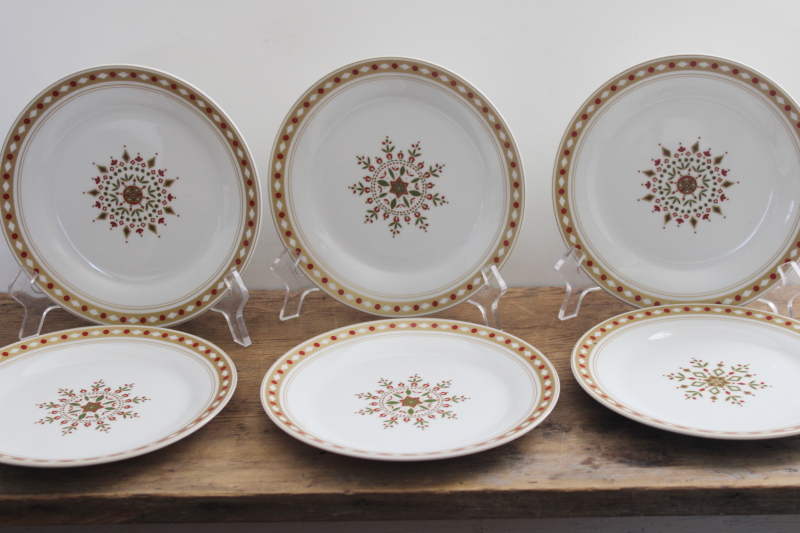 photo of Pier 1 Nordic Snowflake pattern salad / dessert plates red gold stars & snowflakes #1