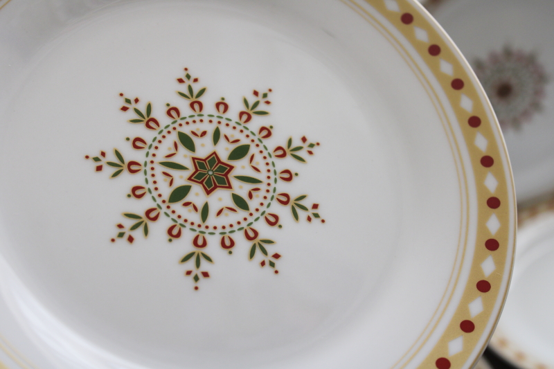 photo of Pier 1 Nordic Snowflake pattern salad / dessert plates red gold stars & snowflakes #2