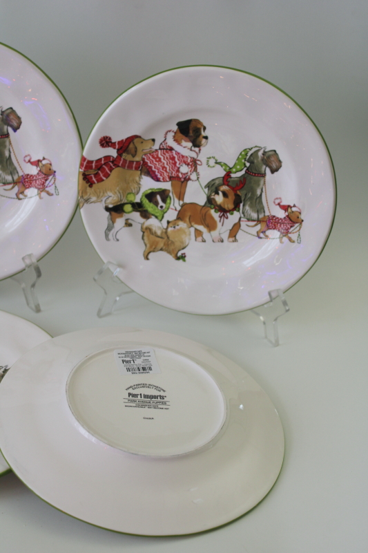 photo of Pier 1 Park Avenue Puppies Christmas salad dessert plates w/ holiday dogs print never used set of 4  #2