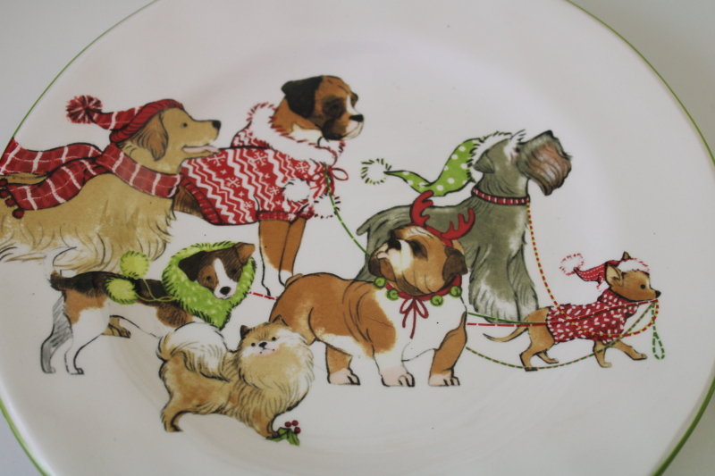 photo of Pier 1 Park Avenue Puppies Christmas salad dessert plates w/ holiday dogs print never used set of 4  #4