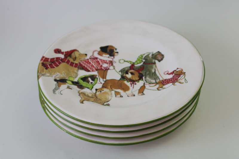 photo of Pier 1 Park Avenue Puppies Christmas salad dessert plates w/ holiday dogs print never used set of 4  #6