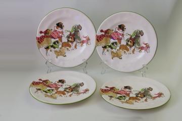 Pier 1 Park Avenue Puppies Christmas salad dessert plates w/ holiday dogs print never used set of 4 