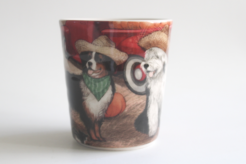 photo of Pier 1 ceramic coffee mug, fall pumpkins and dogs with denim, cowboy hat western wear  #2