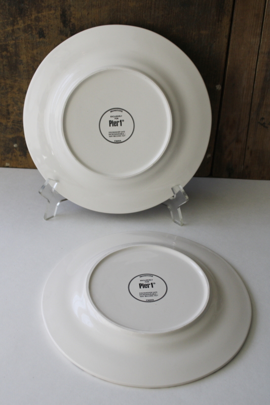 photo of Pier 1 linen grey plaid salad plates, never used ironstone china, modern farmhouse style #3