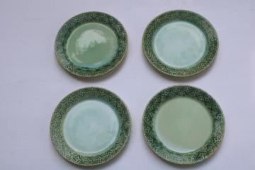 catalog photo of Pier 1 stoneware salad plates set, tile pattern embossed border on vintage green 