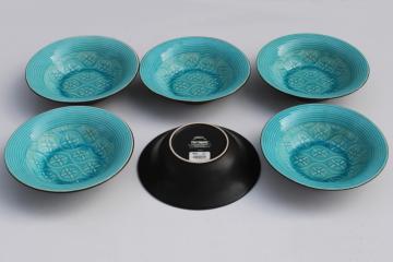 Pier 1 turquoise crackle matte black ceramic soup salad bowls set of 6