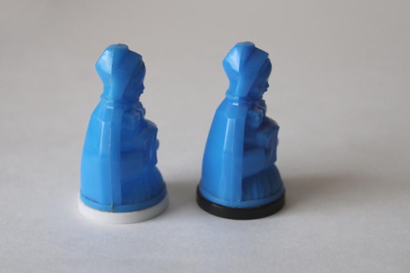 photo of Pilgrim Maid tiny salt & pepper shakers, vintage delphite blue hard plastic S&P set #2