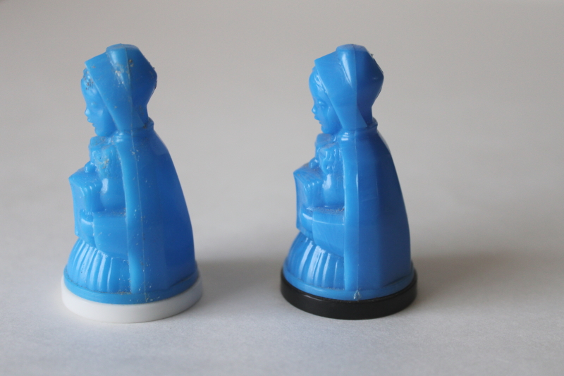 photo of Pilgrim Maid tiny salt & pepper shakers, vintage delphite blue hard plastic S&P set #4