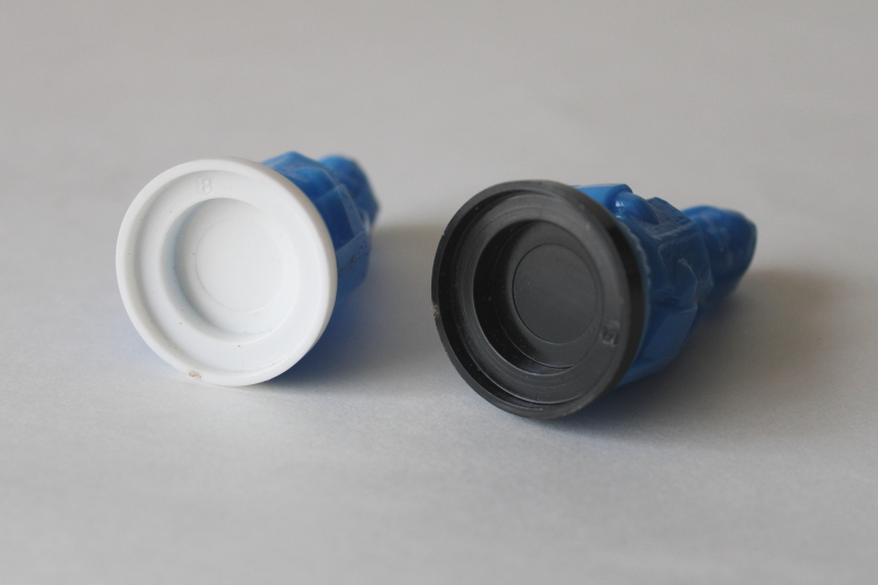 photo of Pilgrim Maid tiny salt & pepper shakers, vintage delphite blue hard plastic S&P set #5