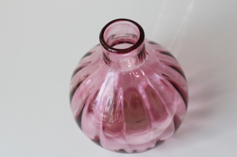 photo of Pilgrim cranberry glass vase, round bottle or flask shape, mod vintage #4