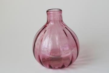 catalog photo of Pilgrim cranberry glass vase, round bottle or flask shape, mod vintage
