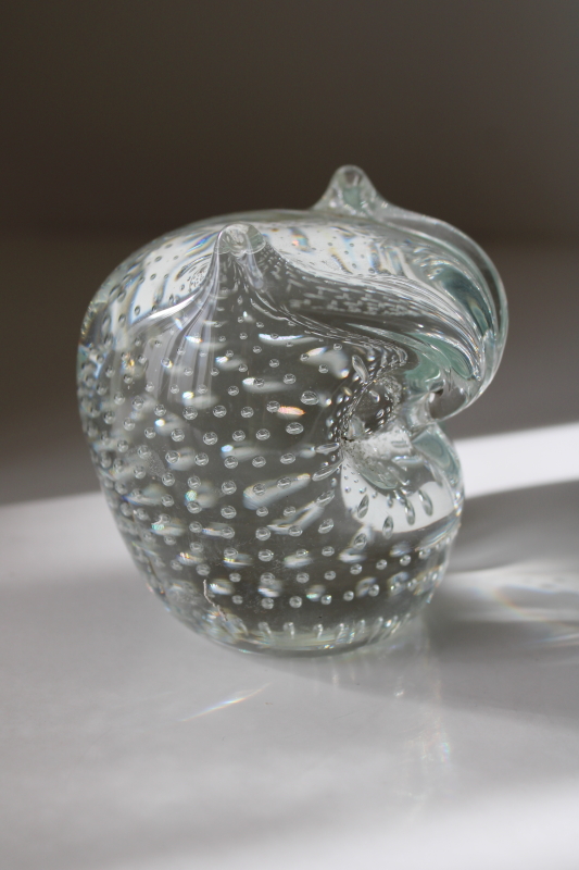 photo of Pilgrim label vintage art glass owl paperweight, clear controlled bubble hand blown glass  #2