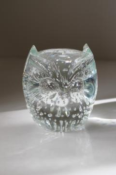 catalog photo of Pilgrim label vintage art glass owl paperweight, clear controlled bubble hand blown glass 