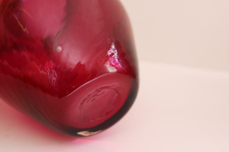 photo of Pilgrim label vintage hand blown cranberry glass pitcher, beautiful deep pink red color #4