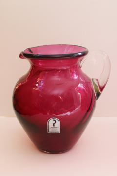 catalog photo of Pilgrim label vintage hand blown cranberry glass pitcher, beautiful deep pink red color