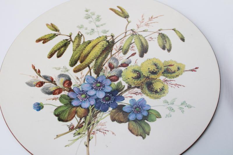 photo of Pimpernel England cork backed round placemats, vintage botanical fruit flower prints  #3