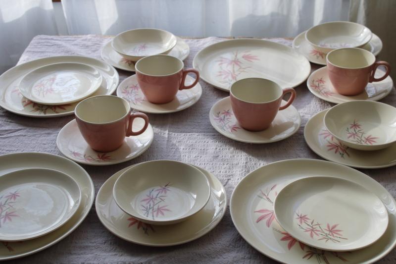 photo of Pink Bamboo mid-century mod vintage Salem china set, 1950s Chinatown or tiki style! #1