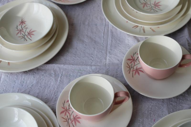 photo of Pink Bamboo mid-century mod vintage Salem china set, 1950s Chinatown or tiki style! #2