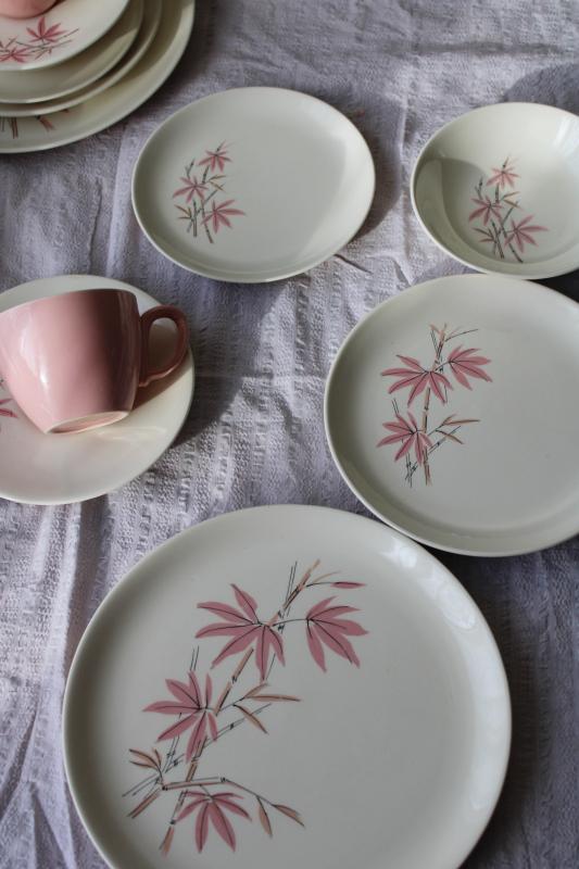 photo of Pink Bamboo mid-century mod vintage Salem china set, 1950s Chinatown or tiki style! #7