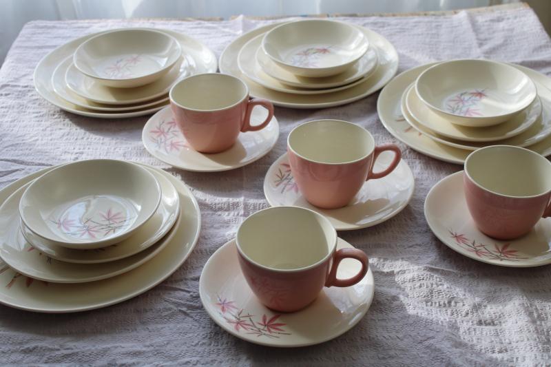 photo of Pink Bamboo mid-century mod vintage Salem china set, 1950s Chinatown or tiki style! #8