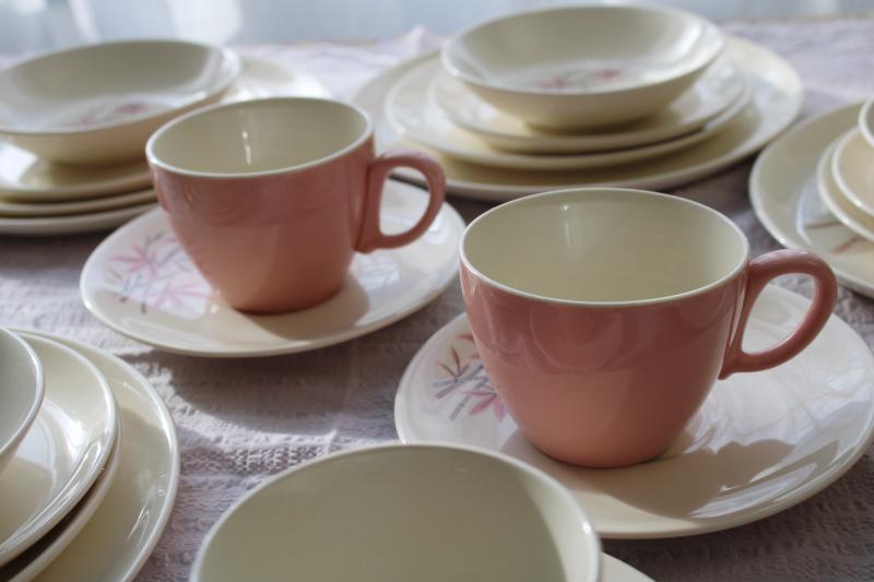 photo of Pink Bamboo mid-century mod vintage Salem china set, 1950s Chinatown or tiki style! #9