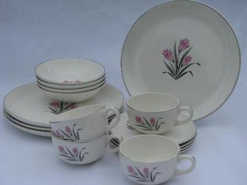 catalog photo of Pink Crocus mint in box vintage china dishes for 4, W S George