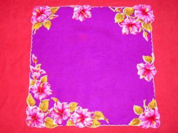 catalog photo of Pink tropical flowers on purple hankie