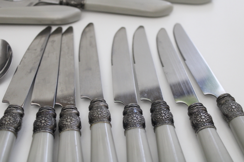 photo of Pioneer Woman Cowgirl Lace linen grey handles stainless flatware #3