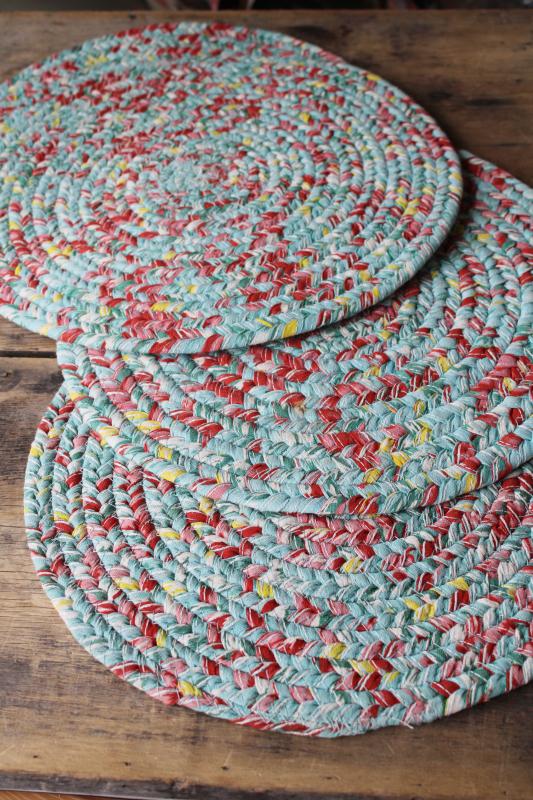 photo of Pioneer Woman braided cotton placemats, aqua red yellow vintage floral colors  #4